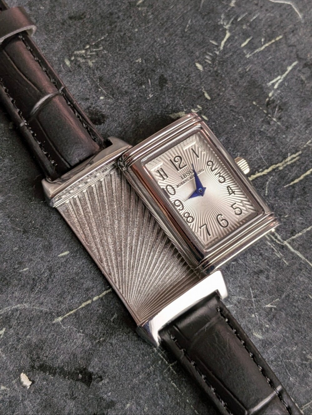 Reverso Style Silver Dial Men's Leather Watch Vintage Montre